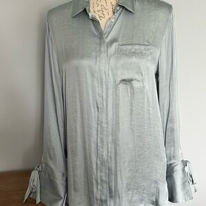 Banana Republic Soft Gray Silk Blouse with cuff ties